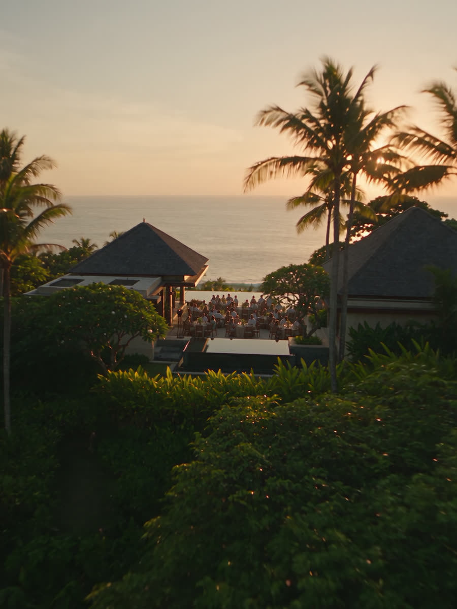 Golden hour over a cliffside wedding venue